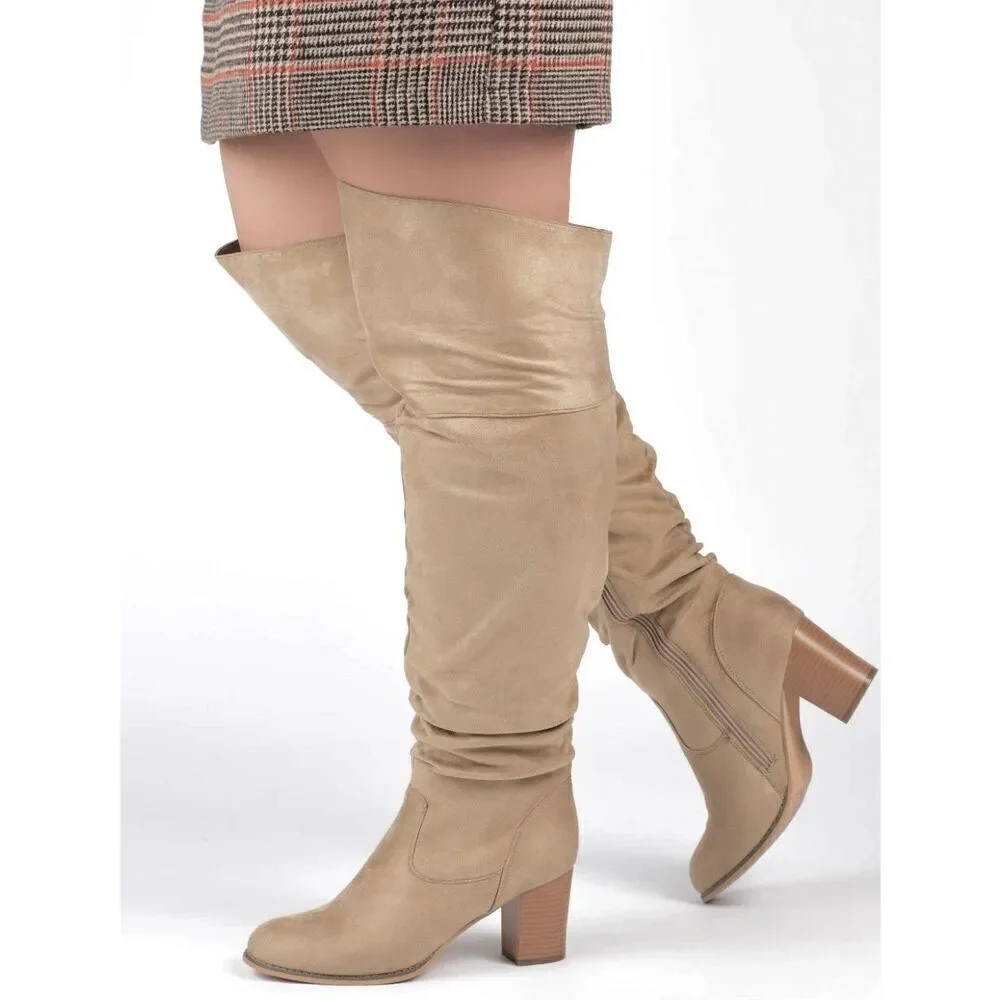Journee Collection Over The Knee Boots Size 6 Vegan Leather Block Heel Round Toe